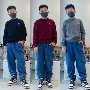 儿童针织衫纯棉套头打底衫纯色毛线衣圆领男童毛衣中大童线衫