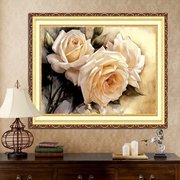 印花3d十字绣套件材料包客厅(包客厅)餐厅卧室，大幅挂画欧式油画白玫瑰