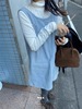 exclusivetype韩国气质减龄灰蓝色，小标灯芯绒宽松背心裙连衣裙