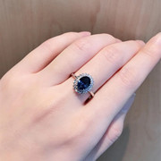 18k白金天然斯里兰卡蓝宝石戒指，钻石经典戴妃高级感