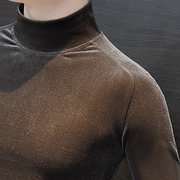 加绒加厚金丝绒长袖T恤男冬季韩F版修身潮流半高领休闲内搭衣