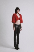 wumuti23冬季小众设计短款修身不臃肿红色黑色皮草外套