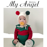 韩国婴儿冬装连体衣男女宝宝，圣诞老人哈衣红色造型外出爬服包屁衣