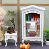 1 12娃娃屋dollhouse迷你家具模型弧顶柜子 白色边柜 留声机摆件