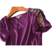 一线~百搭纯色棉质圆领修身酱紫色短袖T恤上衣春夏女装
