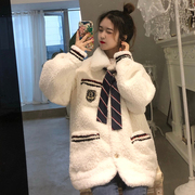 羊羔毛加绒加厚棉衣外套女2024年韩系温柔风冬季小众时尚棉袄棉服