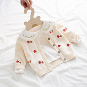 2024春秋装女童洋气开衫，6月婴儿毛衣外套，1-3岁新生宝宝纯棉针织衫