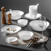 白玉玻璃盘子碗碟家用高档纯白色，玻璃餐具瓷碗，耐用可微波汤面碗