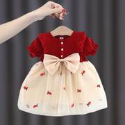 一周岁女宝礼服红色连衣裙，宝宝童装衣服，婴儿公主裙女童夏款网纱裙