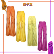 西子瓦春夏赛博朋克彩色机能性风，纯棉工装超低腰直筒休闲长裤女