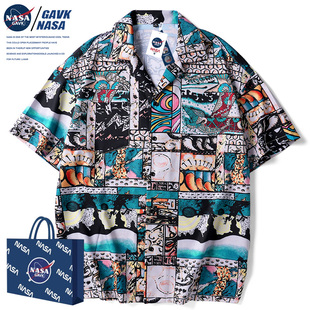 NASA GAVK2023秋冬季潮流潮牌男女同款短袖修身潮牌情侣衬衫