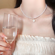 法式玫瑰花牌珍珠锁骨链女夏轻奢高级感复古项链，小众设计颈链配饰