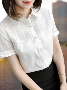 韩国雪纺衬衫女短袖夏装显瘦白色职业衬衣时尚简约洋气方领上衣潮