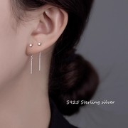 s925纯银短款耳线流苏耳钉2024年高级感耳坠，耳链耳环耳饰