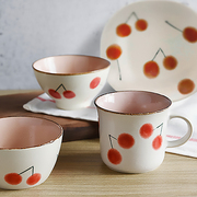 日本制小清新复古颗粒釉zakka手作陶瓷樱桃马克杯茶杯饭碗餐盘子