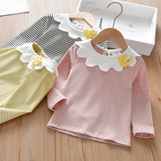 1-5岁女宝宝可爱娃娃领打底衫女童秋装女婴儿童细条长袖T恤