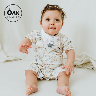 oakfamily婴儿夏季连体衣短袖，纯棉薄款宝宝，衣服新生儿哈衣爬服