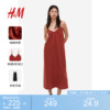 hm女装连衣裙夏季红色，宽松v领吊带裙中长款裙子1179970
