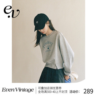 Even Vintage 经典校园 原创印花设计感短款圆领套头卫衣女早春