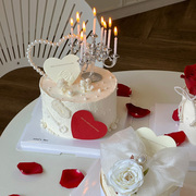 520情人节镜面烛台蛋糕装饰珍珠，蝴蝶结玫瑰情侣，表白生日爱心插件z