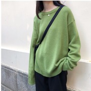 韩版冬季牛油果绿色毛衣女抹茶绿针织衫芥末绿上衣内搭兔绒打底衫
