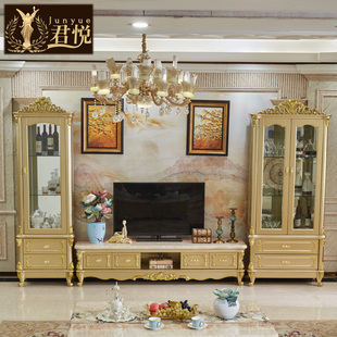 欧式酒柜家具套装大理石地柜，组合客厅实木角几展示柜客厅香槟金色
