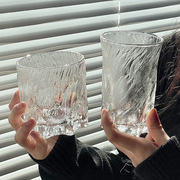 冰川纹玻璃水杯家用透明磨砂高级感轻奢高颜值杯子威士忌酒杯女生