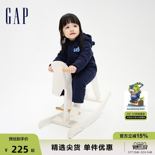 Gap婴儿冬季LOGO熊耳一体式连体衣儿童装可爱外出爬服837102