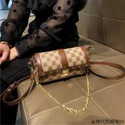 香港品牌包包女士2023秋季手提链条圆筒包真皮单肩斜跨小圆包