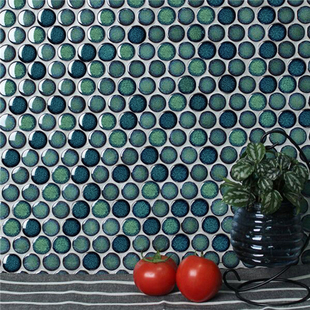 圆形陶瓷窑变艺术马赛克背景墙贴绿色蓝色游泳池背景墙浴室瓷砖