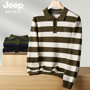 jeep翻领条纹毛衣，男士2023秋冬圆领，毛衫中青年休闲爸爸针织衫