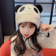 日本儿童熊猫帽子秋冬季男童女童可爱针织帽宝宝小孩保暖防风