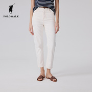 polowalk直筒牛仔裤女士，2024春季白色高腰老钱风，明线长裤子