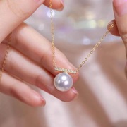 淡水真珍珠吊坠项链，锁骨链11-12mm正圆，强光925银平衡木女礼物