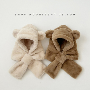 小熊耳朵婴儿帽子冬季男女宝宝加绒加厚防风保暖儿童护耳帽