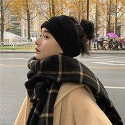 带发女韩版网红秋冬毛线针织发带帽保暖加厚宽边百搭发箍外出头套