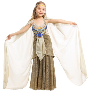 万圣节小女孩古埃及公主cosplay服装长裙儿童希腊神话女神连衣裙