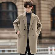 男士羊毛呢子大衣秋冬季韩版中长款高端男装英伦，风衣双面羊绒外套