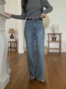 韩国东大门blueice高腰，宽松显瘦阔腿裤，浅蓝色长款直筒牛仔裤3752