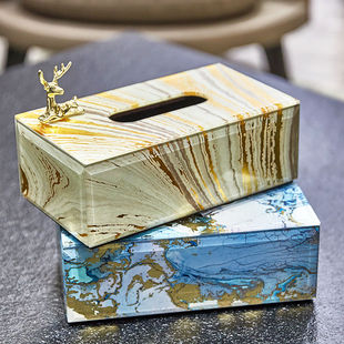 轻奢烤漆玻璃金箔装饰抽纸盒金色简约美式北欧餐厅客厅茶几纸巾盒