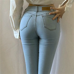 蜜桃臀牛仔裤2024年高腰，排扣紧身显瘦包臀，性感欧美风铅笔裤女