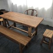 旧木桌老榆木茶桌实木桌吧台桌家用旧门板茶台老榆木家具实木板桌