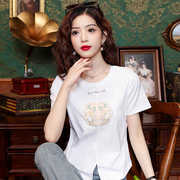 华哥弟情新中式国风刺绣短袖t恤女夏设计感显瘦百搭圆领上衣