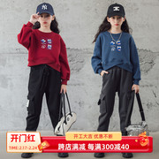 女童加绒运动套装2023冬季洋气女孩休闲保暖儿童工装裤两件套