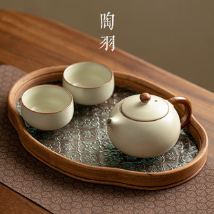 仿宋汝窑茶壶茶杯开片可养泡，茶器主人杯陶瓷，功夫茶具家用玻璃茶盘