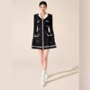 越南设计裙小香风钉珠，刺绣黑色显瘦秋冬气质连衣裙30286