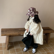 儿童外套2023秋季韩版女童纯色长款风衣，男宝宝连帽防风冲锋衣