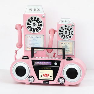 粉色电话机收音机模型复古道具，摆件网红店装饰挂件服装店橱窗展示