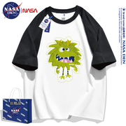 NASA联名插肩纯棉男生短袖T恤青少年青春潮流印花上衣休闲百搭衫