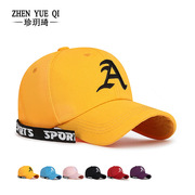 春夏季遮阳刺绣A字母棒球帽飘带装饰韩版时尚青年街头女学生帽子